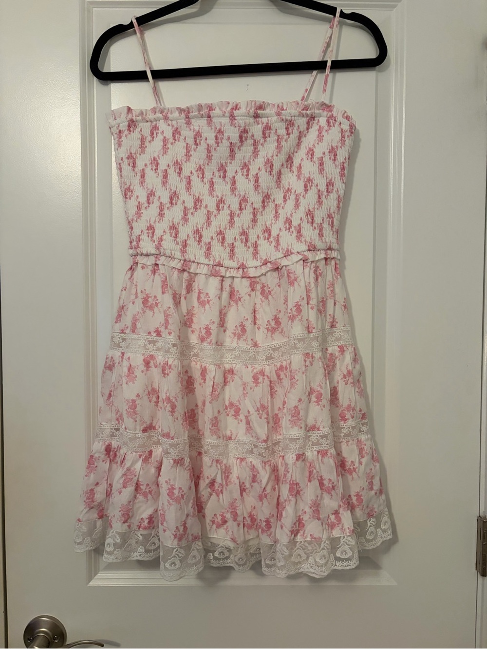 Altar'd State White and Pink Floral Lace Tiered Sundress
